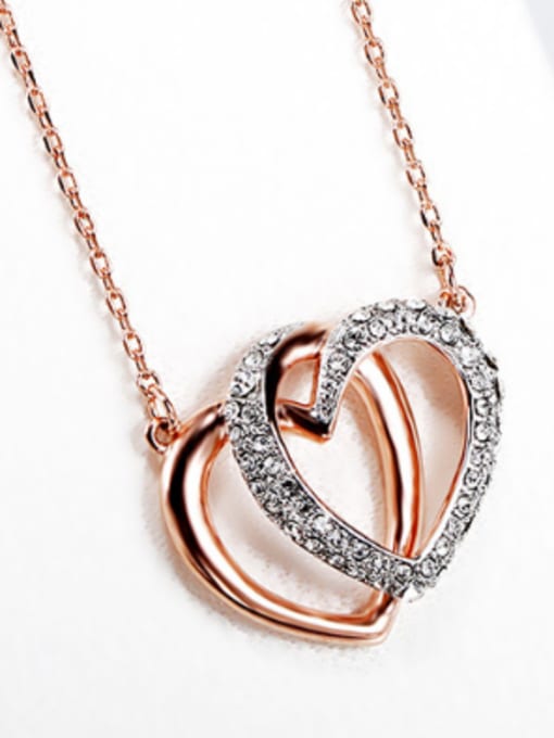 OUXI Fashion Double Heart shapes Zirconias Necklace 1