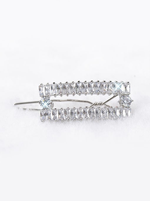 Wei Jia Simple White Zirconias Platinum Plated Copper Hairpin 0