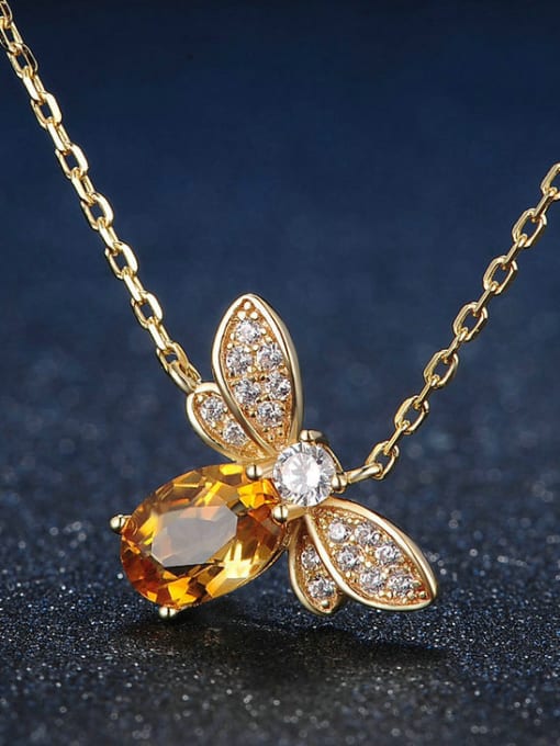 ZK Natural Yellow Crystals Honeybee Clavicle Necklace 2