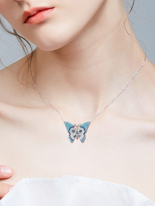 CEIDAI Personalized Butterfly Turquoise Stones Zircon Necklace 2