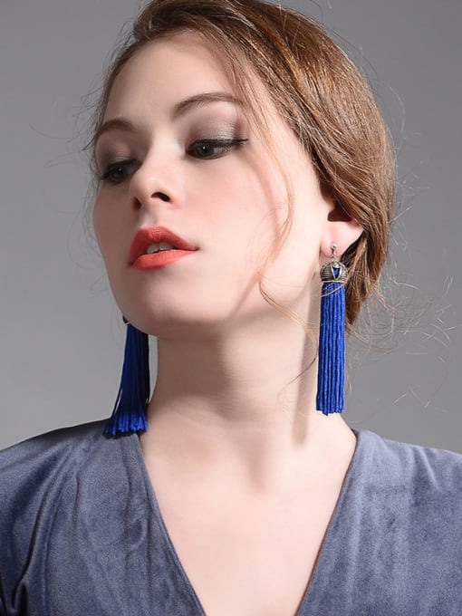 KM Elegant Long Tassel Temperament Fashion Drop Earrings 1