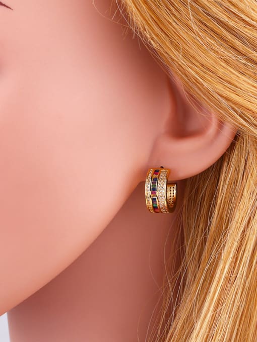 CC Copper With Cubic Zirconia Classic Geometric Stud Earrings 2