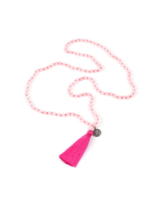 N6007-A (6MM Cut Stone Powder) Fashionable National Style Long Sweater Necklace