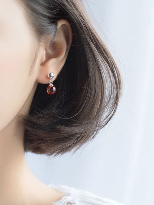 Rosh Elegant Red Round Shaped Stone S925 Silver Drop Earrings 1