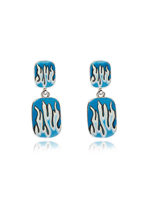 Platinum Blue Square Shaped Polymer Clay Drop Earrings