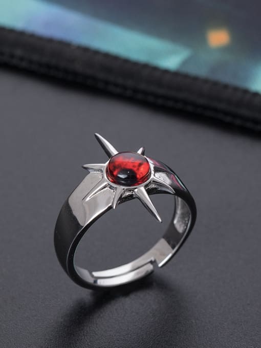 SILVER MI Personalized Red Stone 925 Silver Opening Ring 3