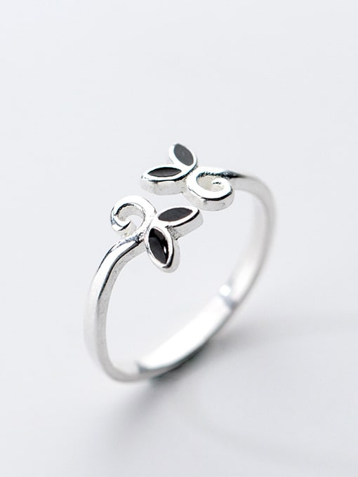 white All-match Open Design Leaf Shaped Glue S925 Silver Ring