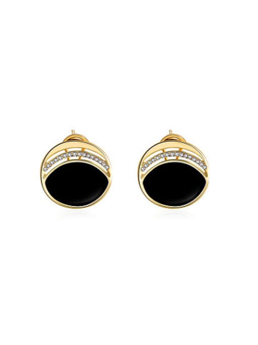 Ronaldo Black Gold Plated Acrylic Rhinestones Stud Earrings 0