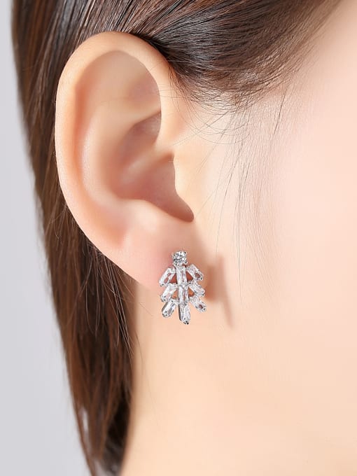 BLING SU Copper With White Gold Plated Delicate Leaf Hoop Earrings 2