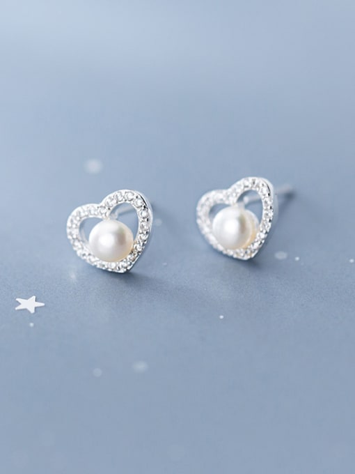 Rosh 925 Sterling Silver With Platinum Plated Cute Heart Stud Earrings