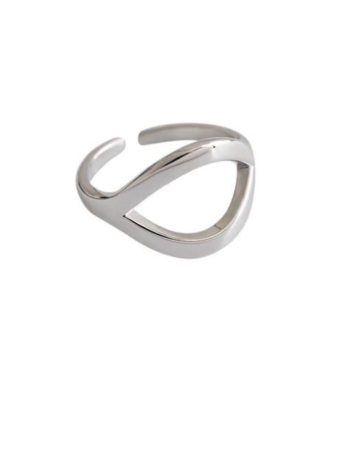DAKA 925 Sterling Silver With Platinum Plated Simplistic Geometric Free Size Rings 0