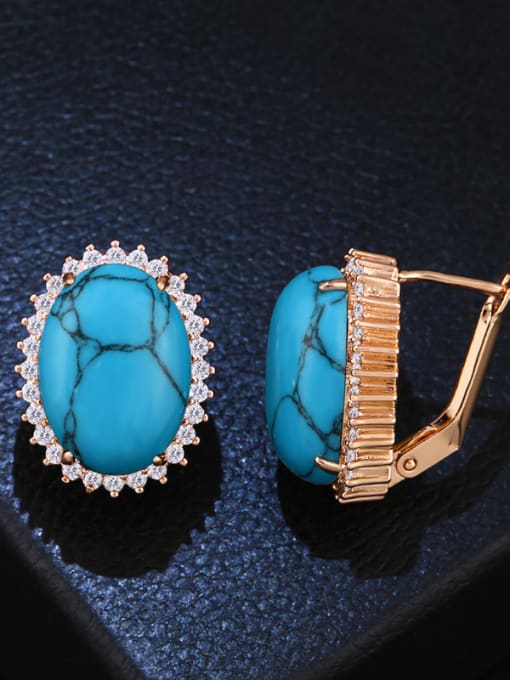blue Copper With Cubic Zirconia Vintage Oval Stud Earrings