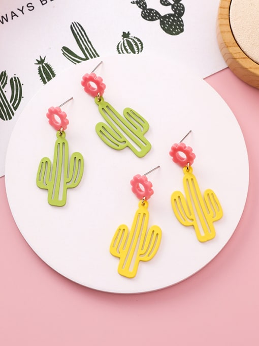 Girlhood Alloy With Platinum Plated Simplistic Cactus Flower Drop Earrings 1