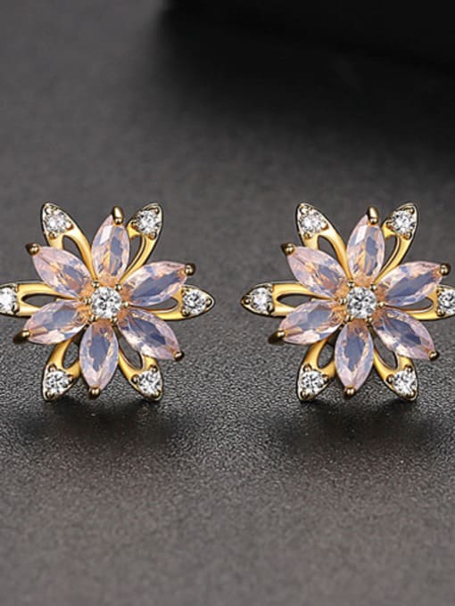 18k-T03I03 Copper With Gold Plated Cute Flower Stud Earrings