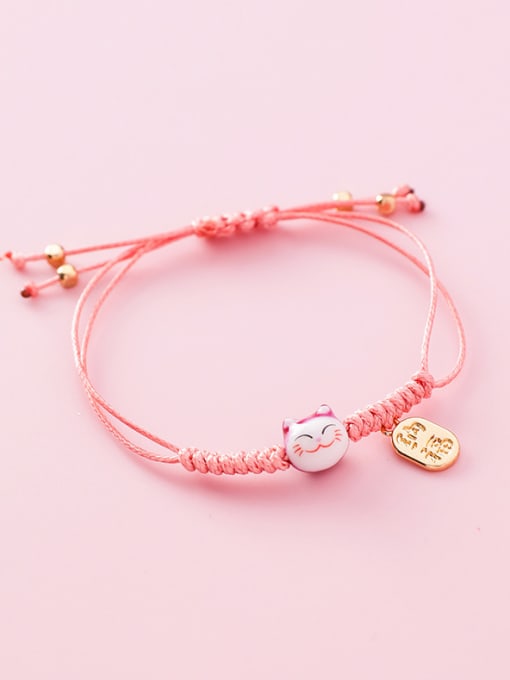 10625A Knitted Small Cat (Pink) Alloy With 18k Gold Plated Bohemia Charm Bracelets