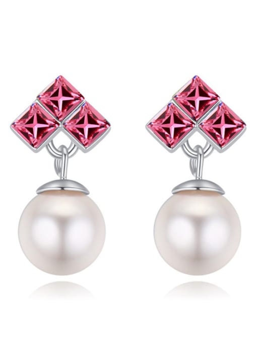 pink Fashion Square austrian Crystals Imitation Pearl Alloy Stud Earrings