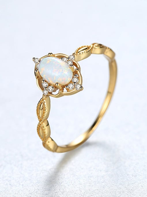 Gold 925 Sterling Silver With  Opal Simplistic Oval Band Rings