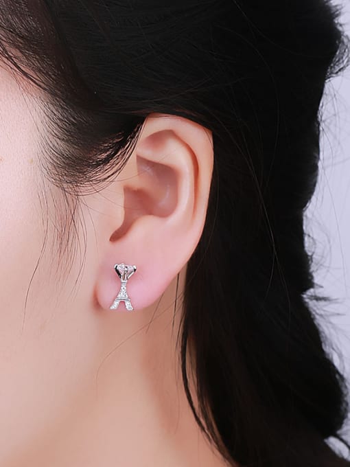 One Silver Exquisite Tower Shaped Zircon Stud Earrings 1
