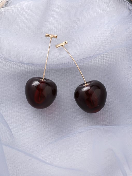 B wine red Alloy With Acrylic Cute Friut  Cherry Drop Earrings