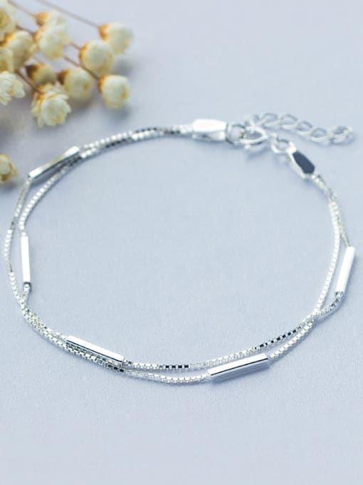 white Elegant Double Layer Design S925 Silver Bracelet