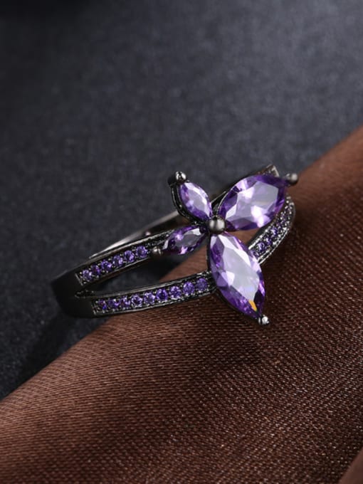 OUXI Simple Flower Purple Zircon Ring 2