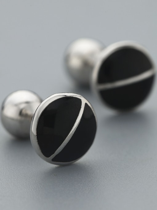 One Silver Simple Tiny Black Round 925 Silver Stud Earrings 2