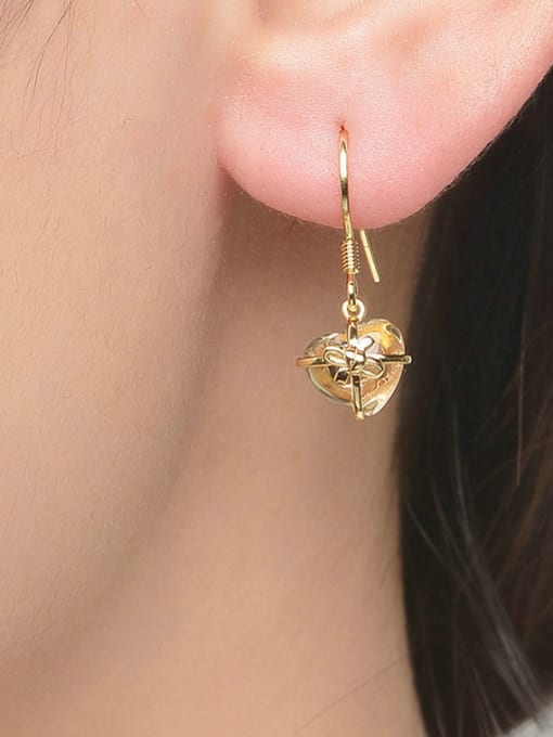 ZK Elegant Women Heart-shape Yellow Crystal Drop Earrings 1