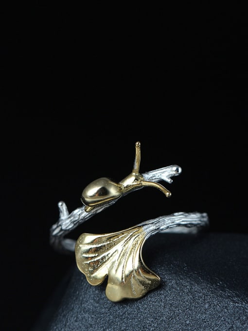 SILVER MI Ginkgo Leaves Lovely Snail Adjustable Ring