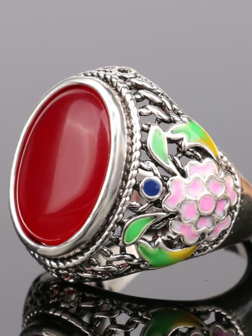 Red Retro style Oval stone Colorful Enamel Alloy Ring