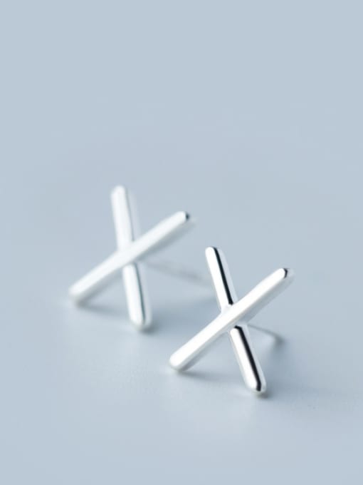 Rosh S925 silver character letter X stud cuff earring 0