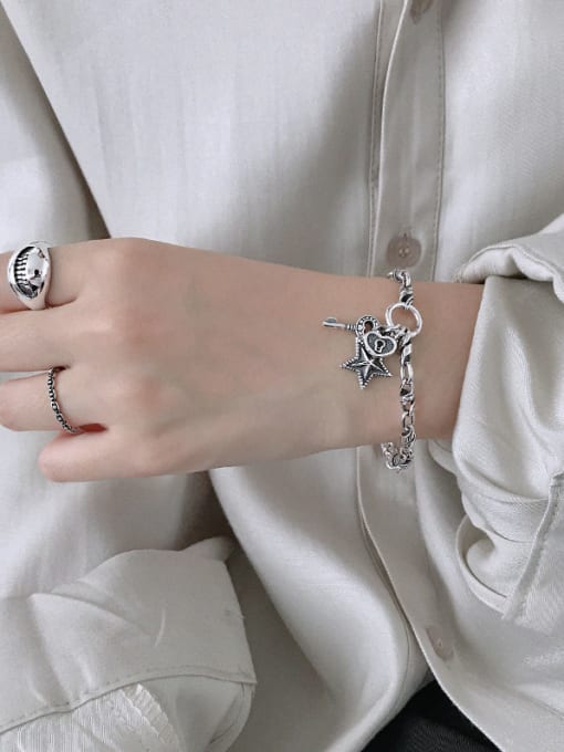 DAKA 925 Sterling Silver With Antique Silver Plated Vintage Locket  Pentagram  Pendant Bracelets 2