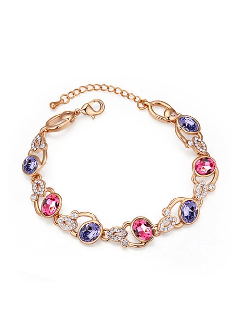 3 Fashion Oval austrian Crystals Champagne Gold Plated Bracelet