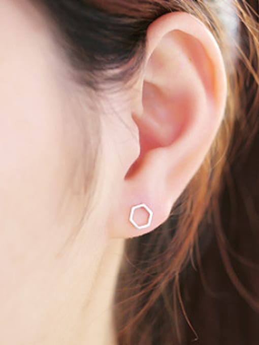 Peng Yuan Tiny Hollow Hexagon-shaped Stud Earrings 1