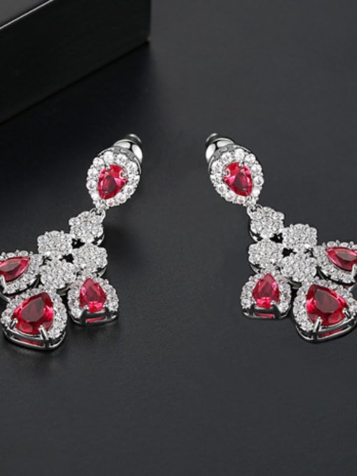 Red-T03B24 Copper With White Gold Plated Luxury Water Drop Cluster Earrings