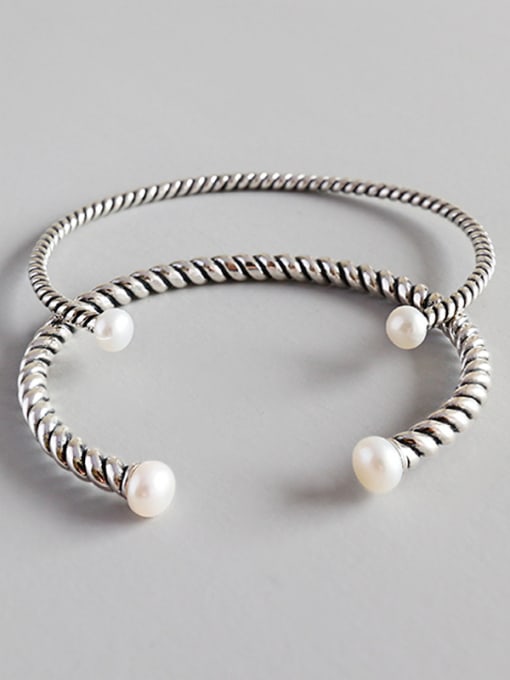 DAKA Pure Silver Designer freshwater pearl twist bracelet 0
