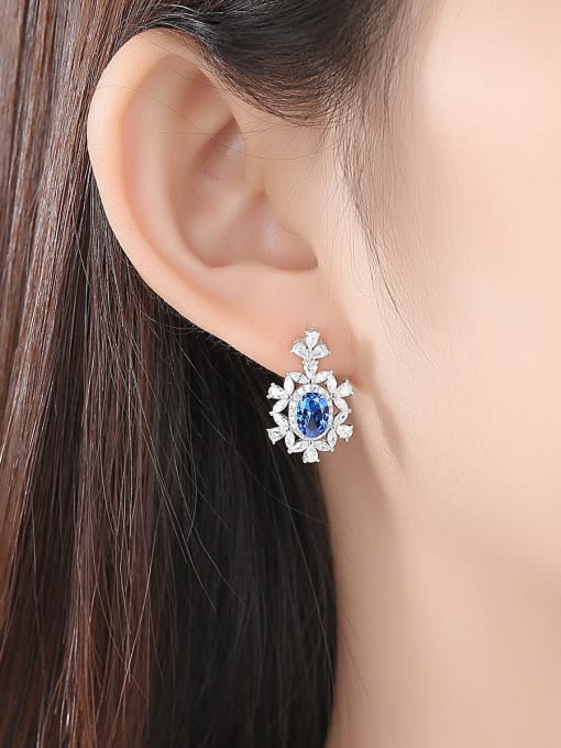 CCUI 925 Sterling Silver With  Cubic Zirconia Luxury Flower Cluster Earrings 1