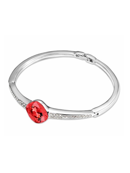 Red Simple Oval austrian Crystal Platinum Plated Alloy Bangle