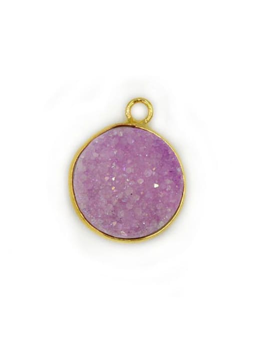 pink Simple Natural Crystal Round Gold Plated Pendant