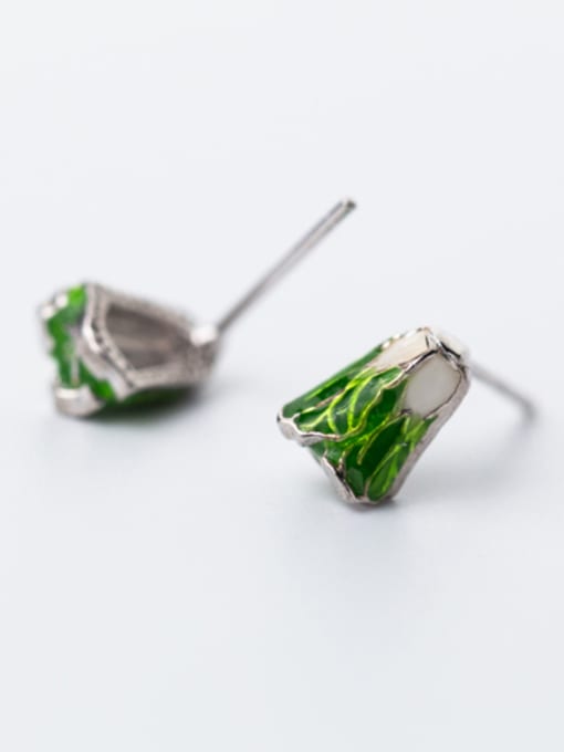 green Creative Cabbage Shaped S925 Silver Enamel Stud Earrings