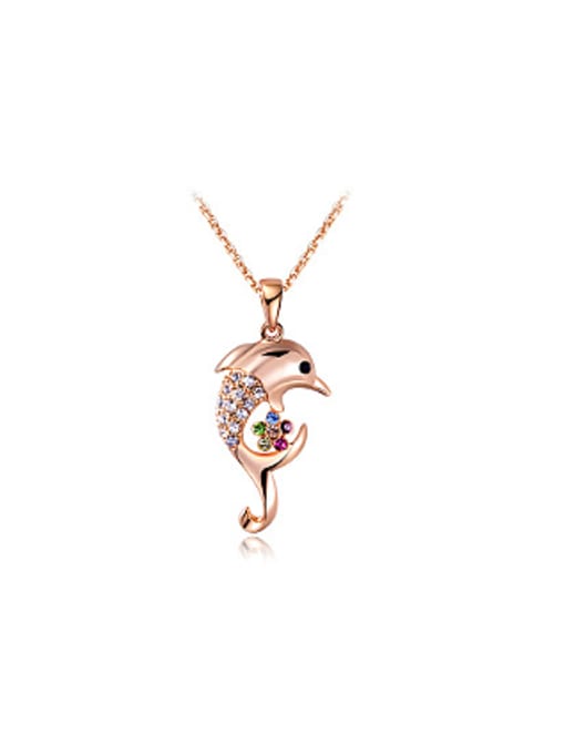 Rose Gold Lovely Dolphin Shaped Colorful Zircon Necklace