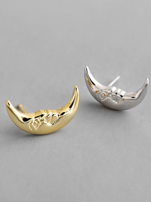 DAKA 925 Sterling Silver With Gold Plated Personality Moon Stud Earrings 3