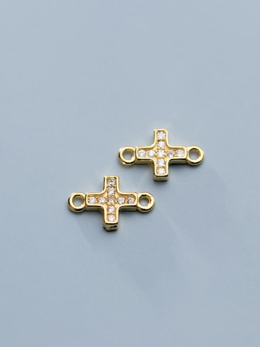 FAN 925 Sterling Silver With  Cubic Zirconia Simplistic Cross Beads 4