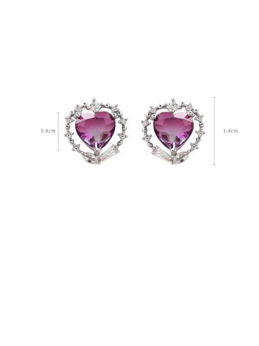Girlhood Alloy With Platinum Plated Simplistic Glass stone Heart Stud Earrings 3