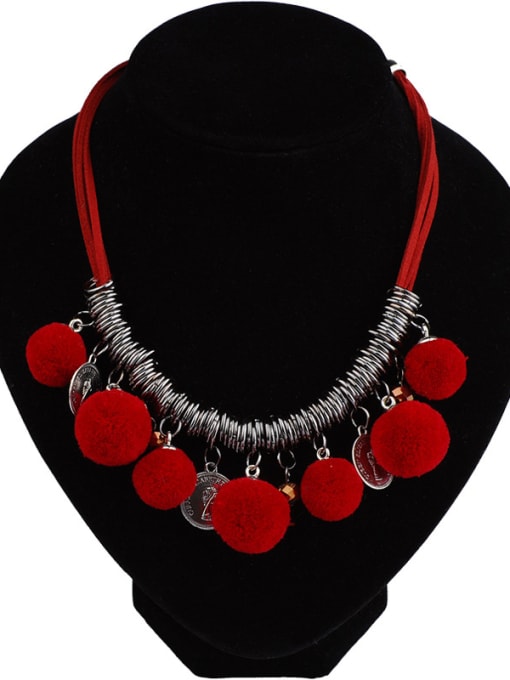 Red Retro style Pompon Ancient Coins Alloy Necklace