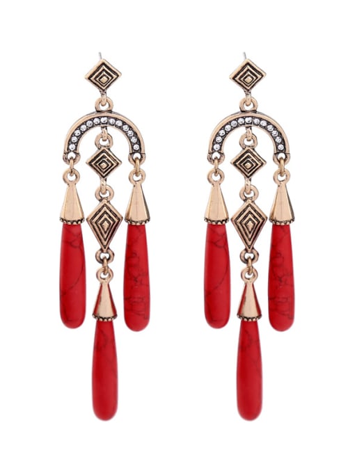 KM Retro Style Stones Red Elegant Wedding Party Drop Earrings 0