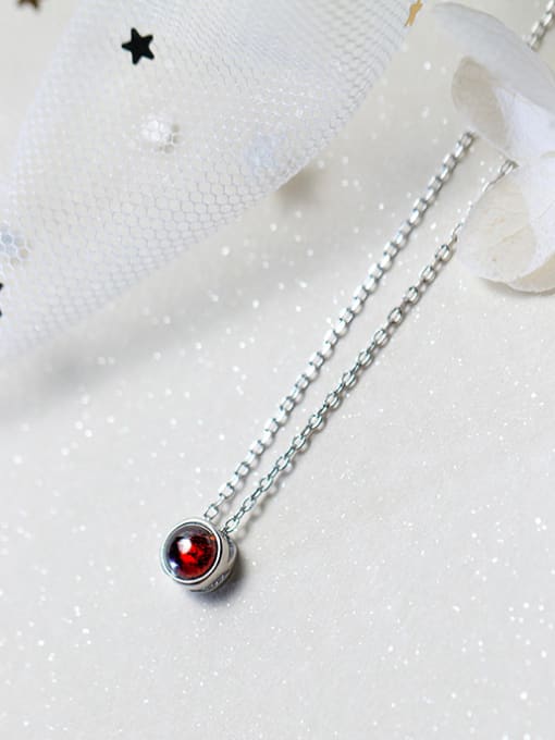 Rosh Elegant Red Round Shaped Crystal S925 Silver Necklace