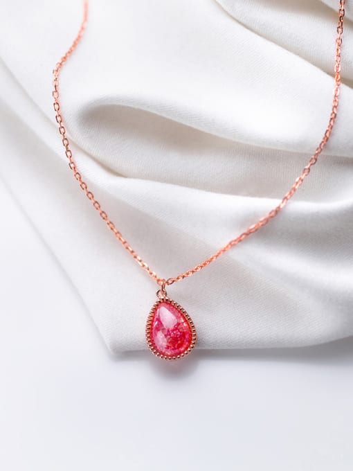 Rosh 925 Sterling Silver With  Ruby Simplistic Water Drop Necklaces
