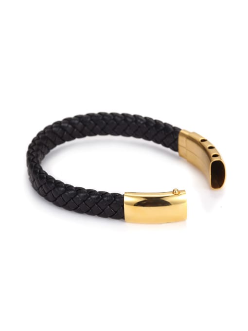 Gold Male Leather Adjustable Titanium Bracelet