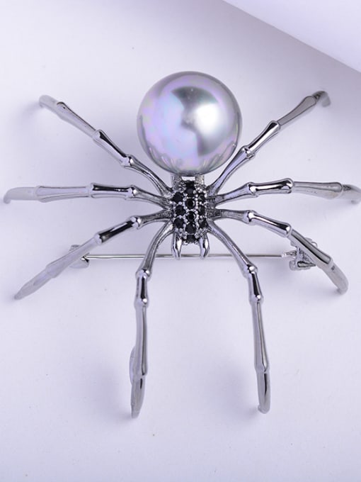 Hua Copper With Gun Plated Artificial Pearl spider Brooches 2