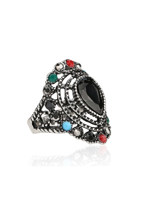 Gujin Retro Ethnic style Water Drop Resin stones Grey Crystals Alloy Ring 2